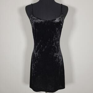 Forever 21 Black Crushed Velvet Mini Dress Medium Spaghetti Strap Y2K 90s
